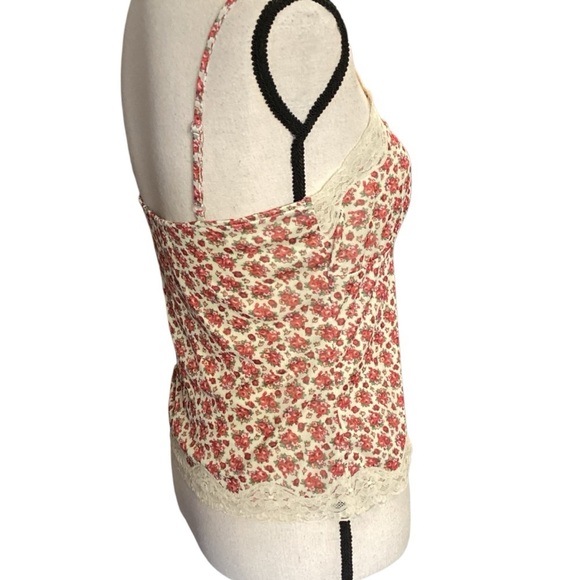Floral Lace Trim Cami Tank Top Y2K Cottagecore Vintage Style Pink White Large - Picture 8 of 12